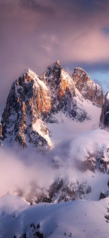 Mountain Peak, Snow, Winter, Clouds, 5K, 8K, Scenic