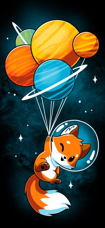 Fox, Astronaut, Planets, Solar system, Black background, 5K, 8K, Surreal