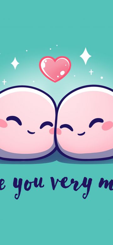 I Love You, Kawaii cartoon, Cyan background, Minimalist, Love heart, 5K, 8K