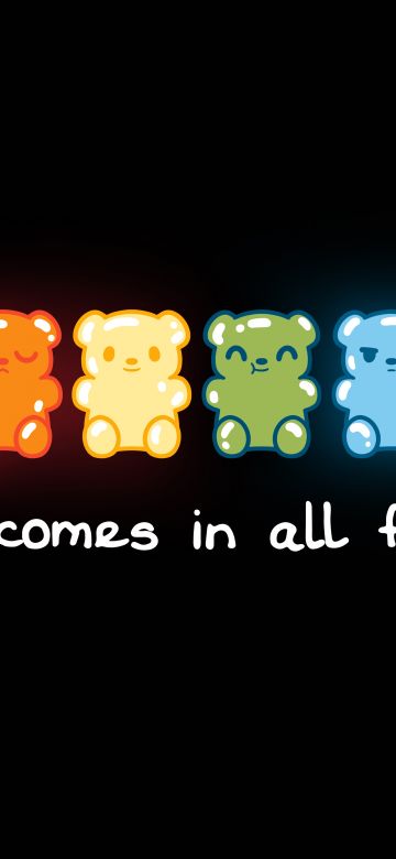 Jelly bears, Gummy bear, Black background, Love quotes, 5K, 8K, Multicolor