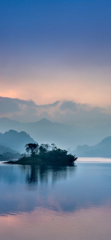 Mountains, Clouds, Scenery, Body of Water, Island, 5K, 8K