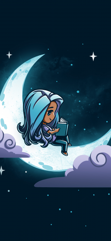 Dream, Cute Girl, Bedtime story, Crescent Moon, Dark blue, 5K, 8K, Night