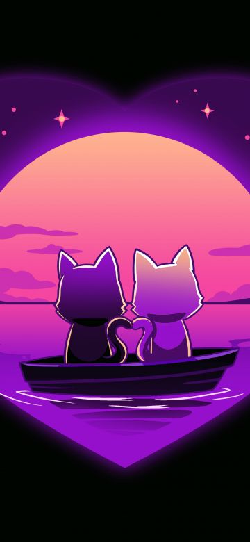 Romantic, Sunset, Love heart, Purple aesthetic, Black background, 5K, 8K, Couple