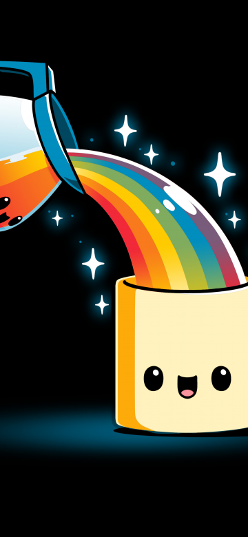 Rainbow, Coffee, Kawaii, Cute cups, Black background, 5K, 8K