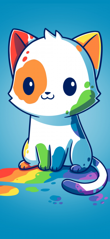 Rainbow cat, Blue background, Cute Cat, 5K, 8K, Colorful