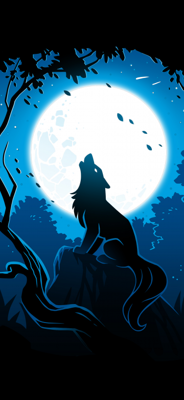 Howling wolf, Moon, Forest, Silhouette, Black background, 5K, 8K