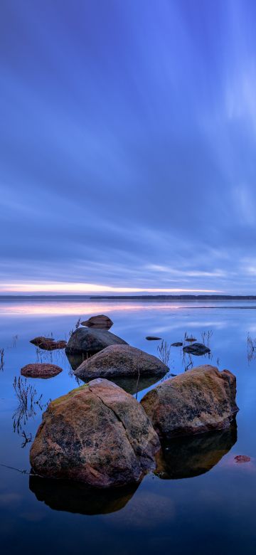 Lake, Sweden, Blue, Rocks, Cold, Morning, 5K