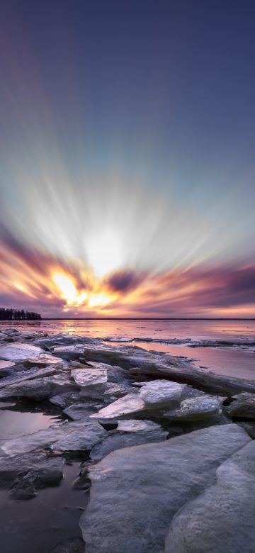 Cold, Blue hour, Twilight, Roxen Lake, Sunset, Horizon, 5K