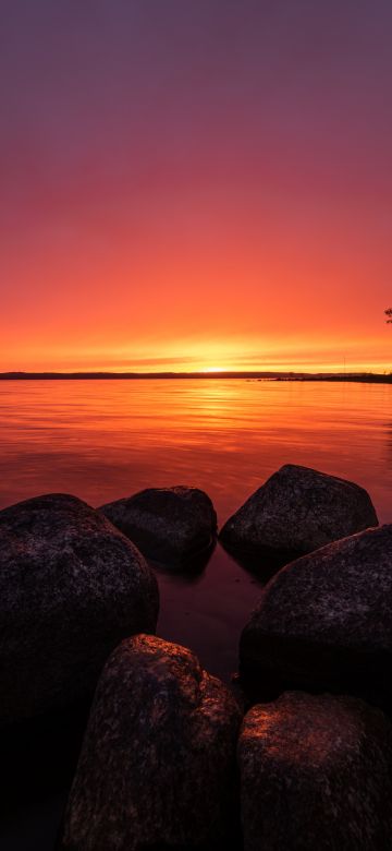 Roxen Lake, Sunrise, Morning sky, Nordic, Landscape, Outdoor, Rocks, 5K, Summer