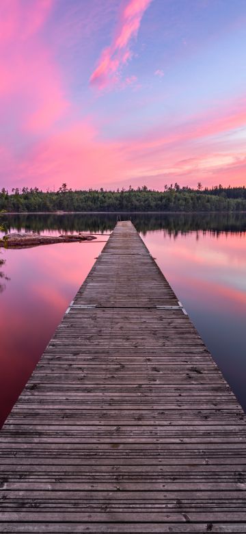 Twilight, Dusk, Evening, Wooden pier, Jetty, Sunset, Lake, Sweden, Reflection, 5K, Aesthetic