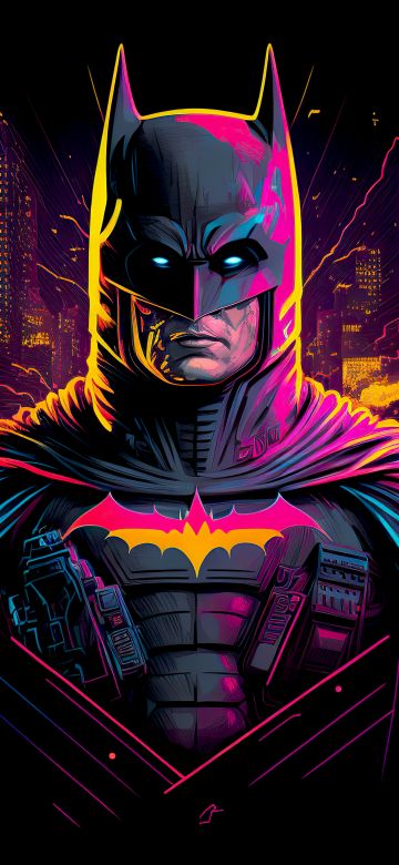 Batman, Neon art, Dark background, 5K