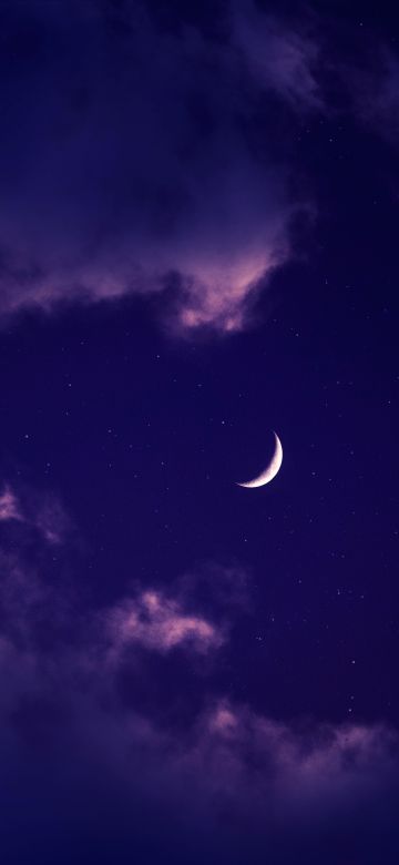 Crescent Moon, Purple sky, Stars, Aesthetic