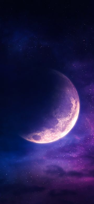 Aesthetic, Moon, Stars, Purple sky, Surreal