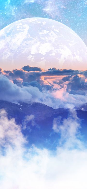 Above clouds, Moon, Planet, Mountains, Clouds, Sunny day