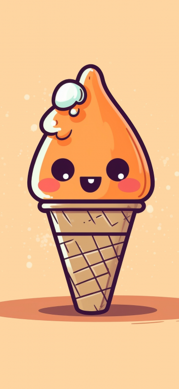 Kawaii ice cream, Cute face, Kawaii cartoon, 5K, Pastel orange, AI art