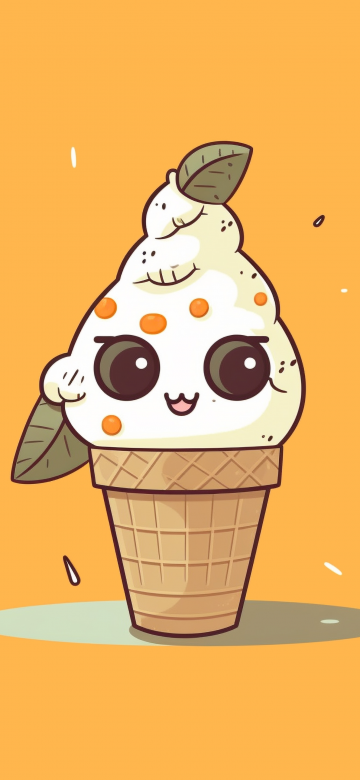 Kawaii ice cream, Desert, Cute face, Kawaii cartoon, 5K, Yellow background