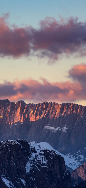 Dolomite mountains, Sunset, Mountain range, Dolomites, 5K