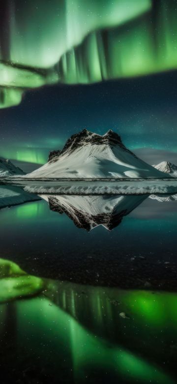 Aurora Borealis, Winter, Mountain, Northern Lights, Reflections, 5K, 8K