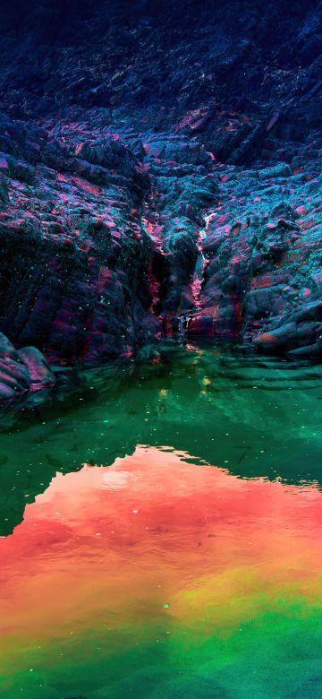 Cliff, Body of Water, Infrared Photography, Neon, Landscape