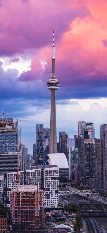 CN Tower, Tourist attraction, Toronto, Ontario, Pink clouds, Aesthetic