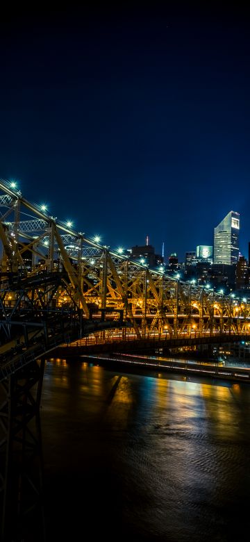 Queensboro Bridge, New York City, Cantilever bridge, City lights, Night City, USA, United States, Manhattan, Queens