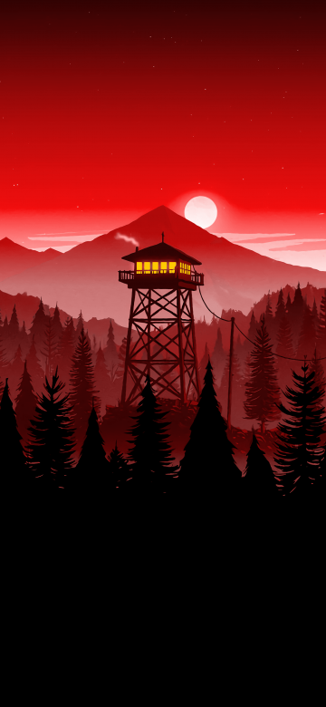 Firewatch, Red Sky, Mountains, Sunset, 5K, Dark red