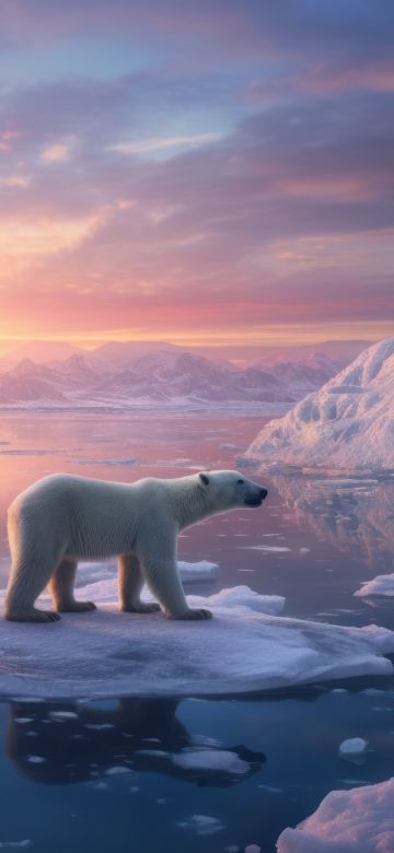 Sunrise, Polar bear, Ice bergs, Surreal, Aesthetic, 5K, 8K