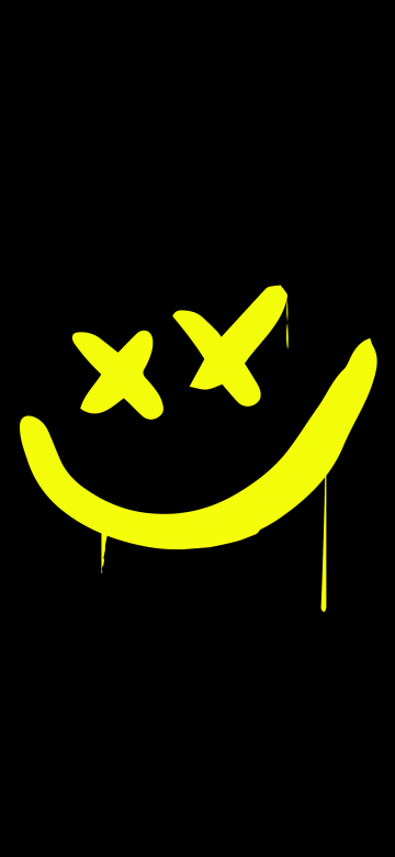 Drippy smiley, Yellow smiley, Black background, 5K, 8K, Simple