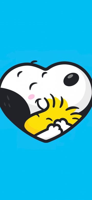 Snoopy, Woodstock, Love heart, Blue background, 5K, 8K, Simple