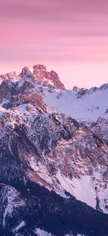 Dolomites, Kronplatz mountain, Italy, Pink sky, Sunrise, Dawn, 5K