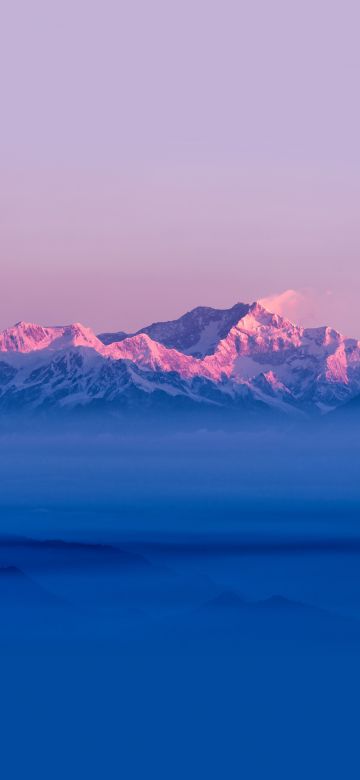 Himalayas, Mountain range, Sunrise, Winter, Above clouds, Mountains, Stock