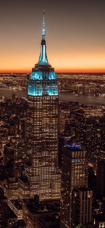 New York City, Empire State Building, Cityscape, City lights, Sunset, 5K