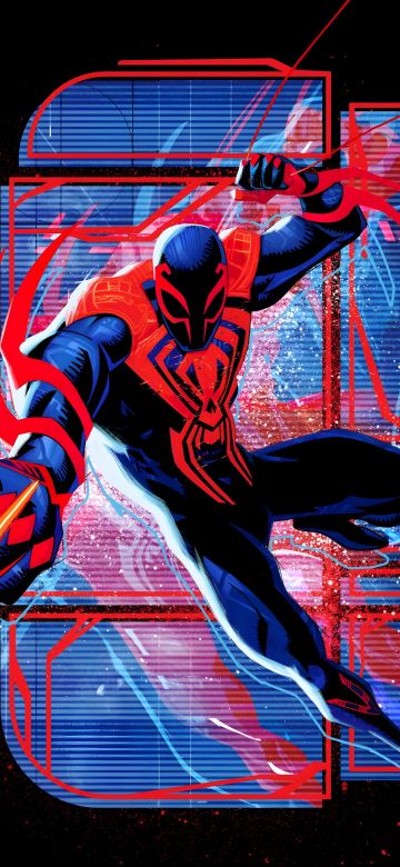 Spider-Man 2099, Spider-Man: Across the Spider-Verse, 5K, 2023 Movies, Marvel Comics, Black background, AMOLED, Spiderman