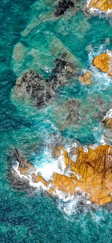 Rocky beach, Boat, Aerial view, Drone photo, 5K, Hong Kong