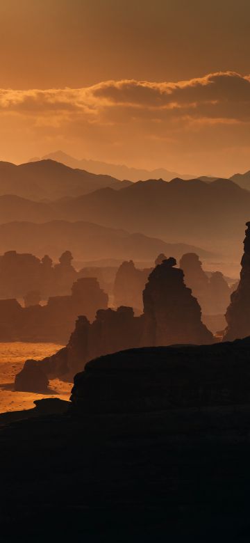 Rock formations, Hisma Desert, NEOM, Saudi Arabia, 5K, 8K, Sunset