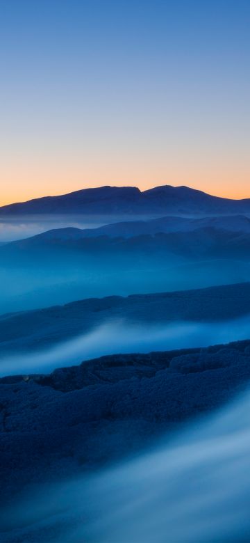 Mountains, Sunset, Foggy, Dusk, Stock, Huawei MediaPad, Mountain range, Dawn