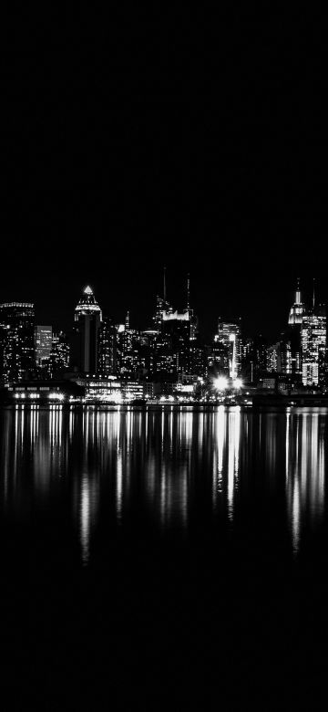 New York, 5K, Night City, Dark aesthetic, Reflection, City lights