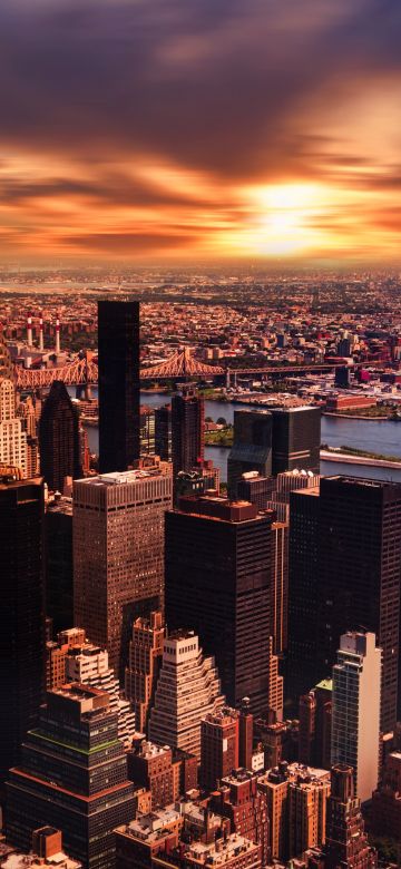 New York City, 5K, Cloudy Sky, Sunset, Cityscape, Skyline