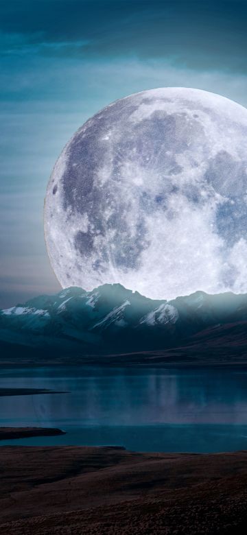 Moon, Aesthetic, Night, Landscape, Lake, Nightscape, 5K