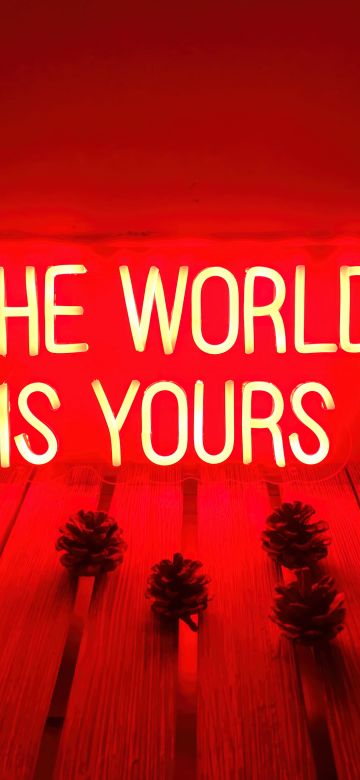 The World is Yours, Neon sign, Red aesthetic, 5K