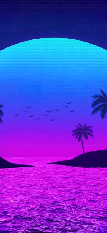 Tropical, Islands, Palm trees, Sunset, Neon, Pink aesthetic, Ethereal