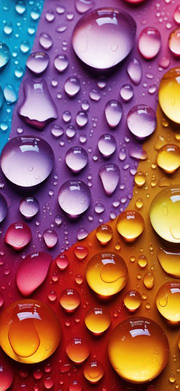 Water drops, Colorful background, Macro, 5K, Droplets, Aesthetic