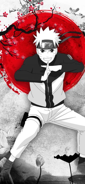 Naruto Uzumaki, Japanese, Artwork, Red moon, Akatsuki