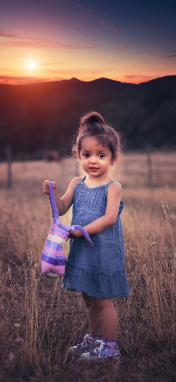 Cute Girl, Cute kid, Adorable, Field, Sunset