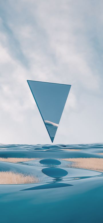 Triangle, Landscape, Glass, Reflection, Surreal, 5K, Illusion, Ethereal, Serene