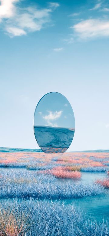 Geometric, Landscape, Oval, Glass, Surreal, Reflection, 5K