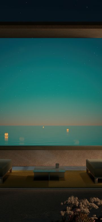 Ocean view, Resort, Aesthetic, Outdoor, Contemporary, Night, 5K