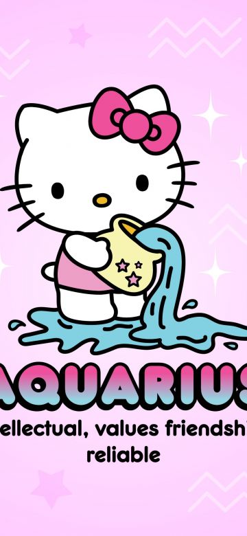 Aquarius, Hello Kitty, Zodiac sign, Lavender background, 5K, Sanrio