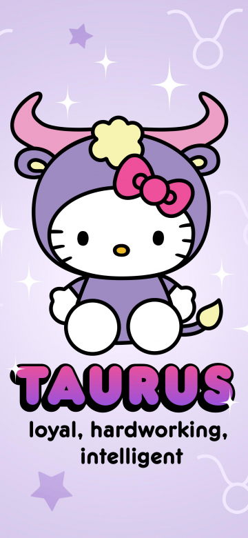 Taurus, Hello Kitty, Zodiac sign, Purple aesthetic, 5K, 8K, Sanrio