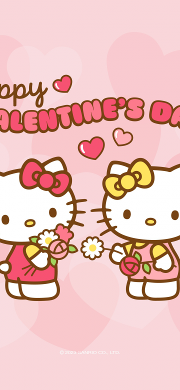 Happy Galentine's Day, Hello Kitty background, 5K, Pastel pink, Sanrio